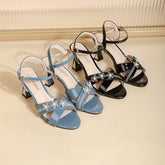 Zapatos de tacón medio abiertos con hebilla para mujer